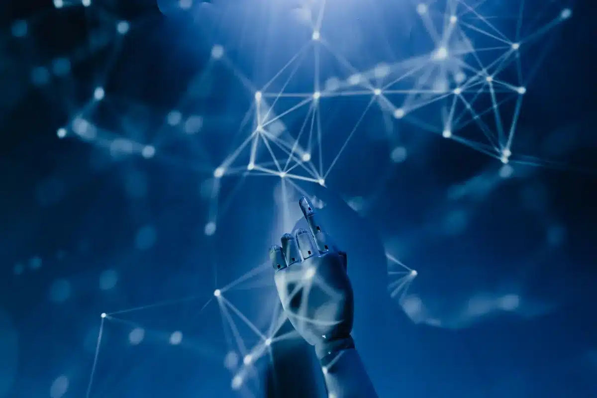 Rappresentazione simbolica dell'automazione dell'IA nei luoghi di lavoro con interfacce digitali