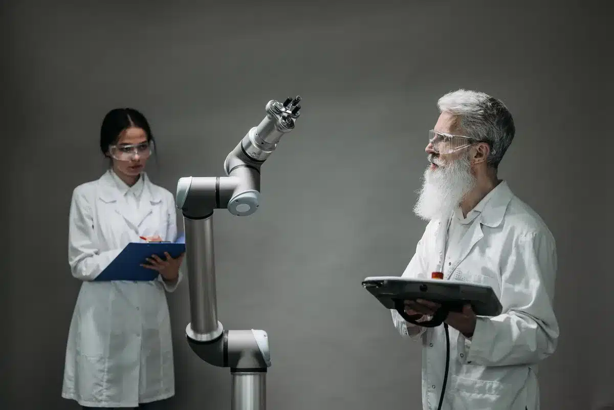 Un laboratorio di ricerca con schermi che mostrano analisi e dati matematici complessi