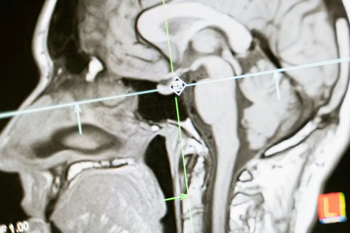 Diagramma anatomico della ghiandola pituitaria e dei nervi ottici circostanti