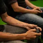 Una folla di visitatori esplora una fiera di videogiochi con schermi luminosi e booth interattivi in una sala buia