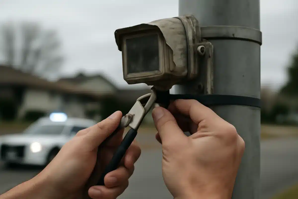 Uomo Accusato per Distruzione di una Finta Telecamera Flock: Da Reati Gravi a Contravvenzioni